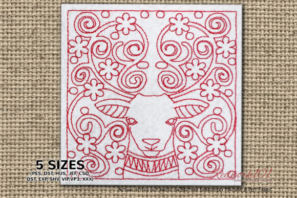 Deer Face with Abstract Design Redwork: A Real Review