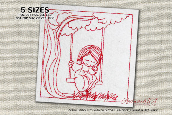 Girl Sitting on the Swing Redwork – Craft Fair Review