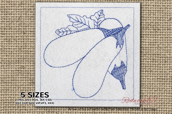 Three Eggplant with Leaves Redwork: A Designer's Review